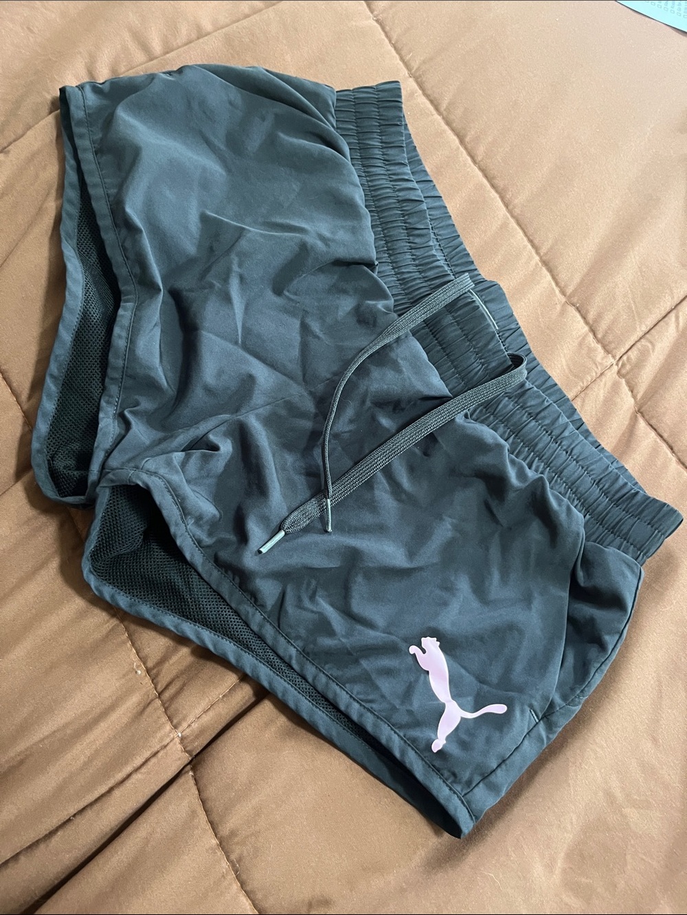 Puma Black Athletic Shorts with Light Pink Logo